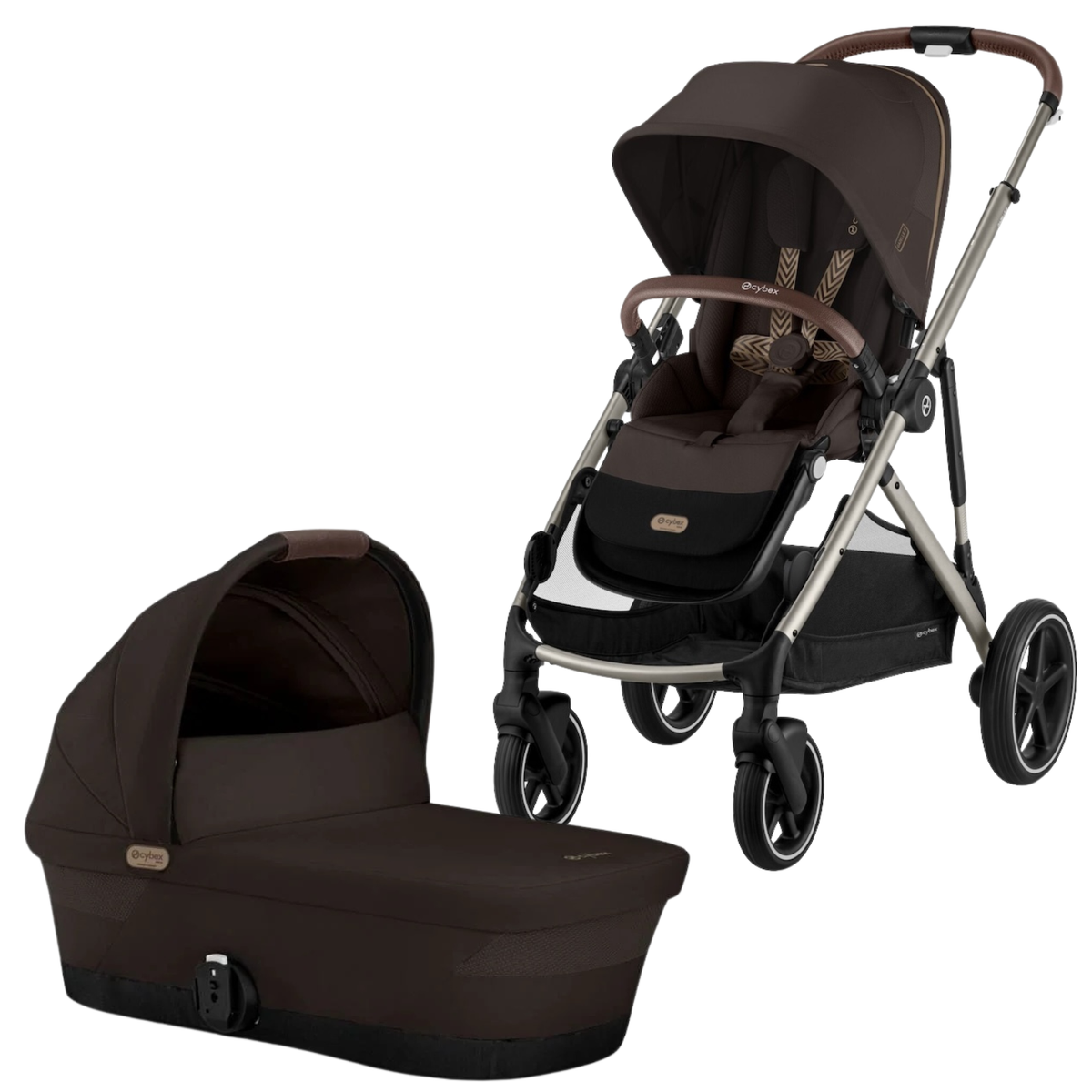 Gazelle S Stroller + Cot Strollers - Single Cybex Chocolate Brown w/ Taupe Frame