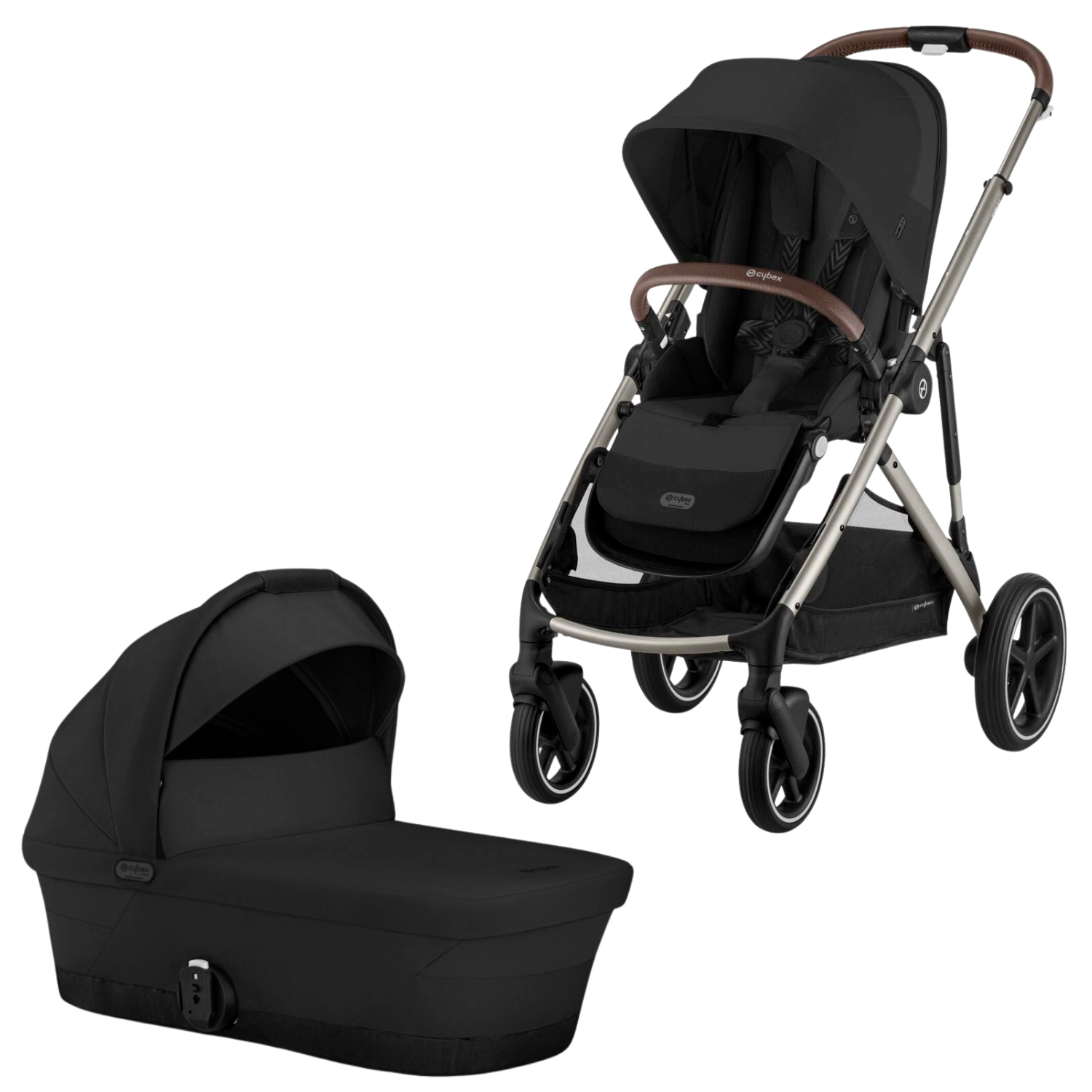 Gazelle S Stroller + Cot Strollers - Single Cybex Moon Black w/ Taupe Frame