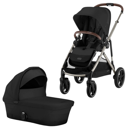 Gazelle S Stroller + Cot Strollers - Single Cybex Moon Black w/ Taupe Frame