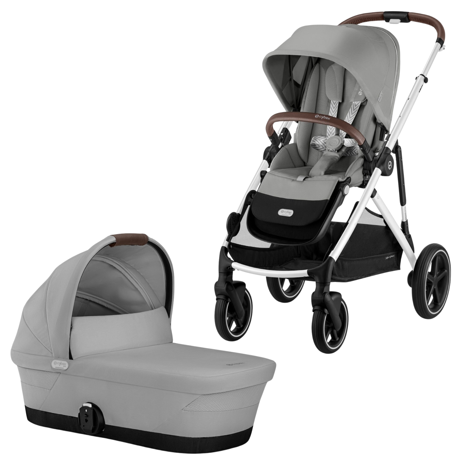 Gazelle S Stroller + Cot Strollers - Single Cybex Stone Grey w/ Silver Frame