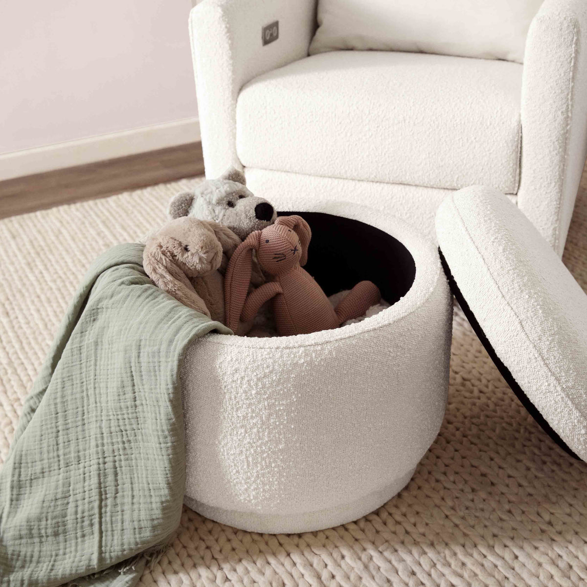 Enoki Storage Ottoman in Boucle Ottomans Babyletto