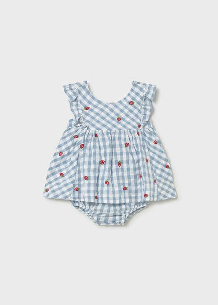 Newborn Girl Blue Plaid Strawberry Dress with Bloomers Baby & Toddler Dresses Mayoral