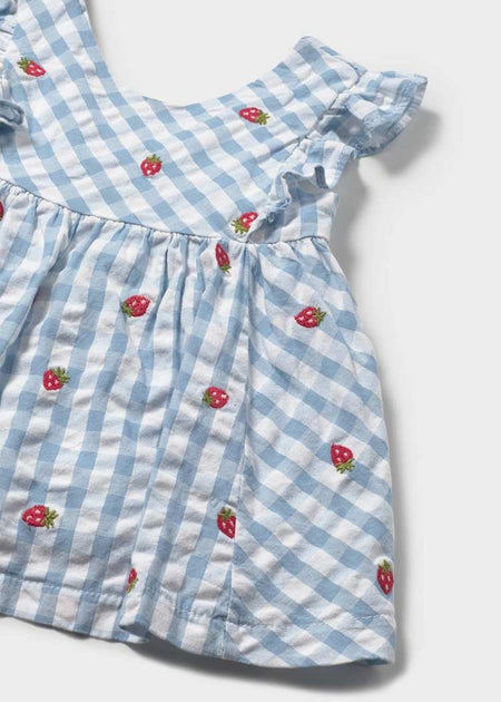 Newborn Girl Blue Plaid Strawberry Dress with Bloomers Baby & Toddler Dresses Mayoral