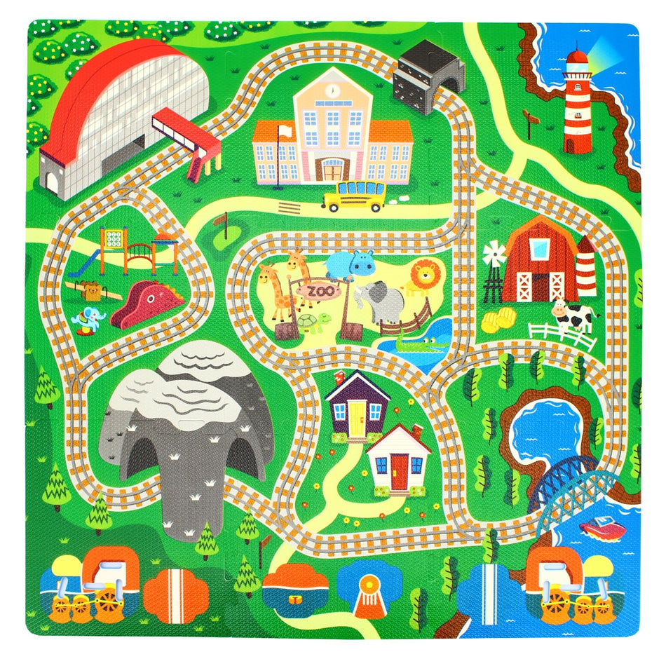 Sunta Train Track Play Mat with DIY Train Play Mats & Gyms Tri Action Toys