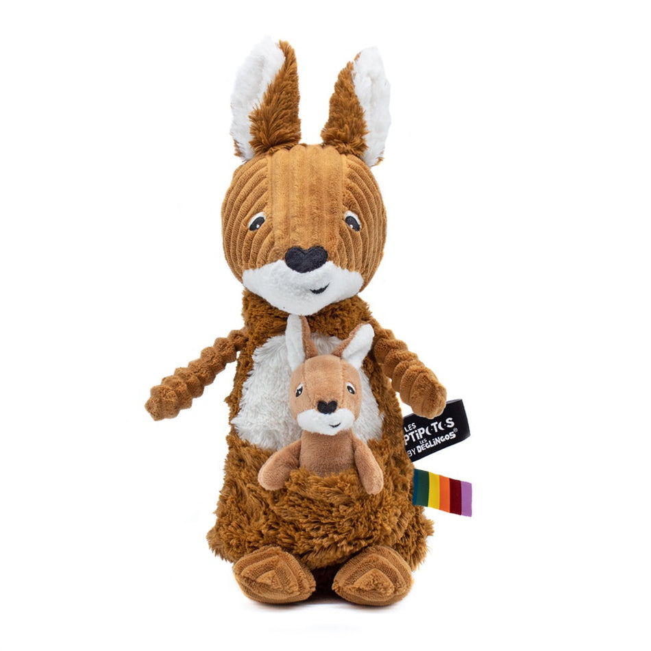Les Deglingos Ptipotos Allezou the Kangaroo w/ Baby, Brown Toys - Infant Tri Action Toys