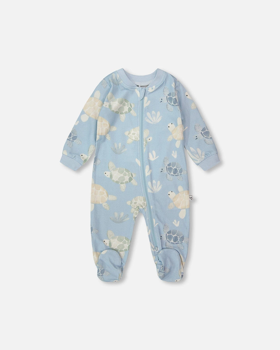 Organic Cotton Jersey One-Piece Pyjama Blue Turtle Print