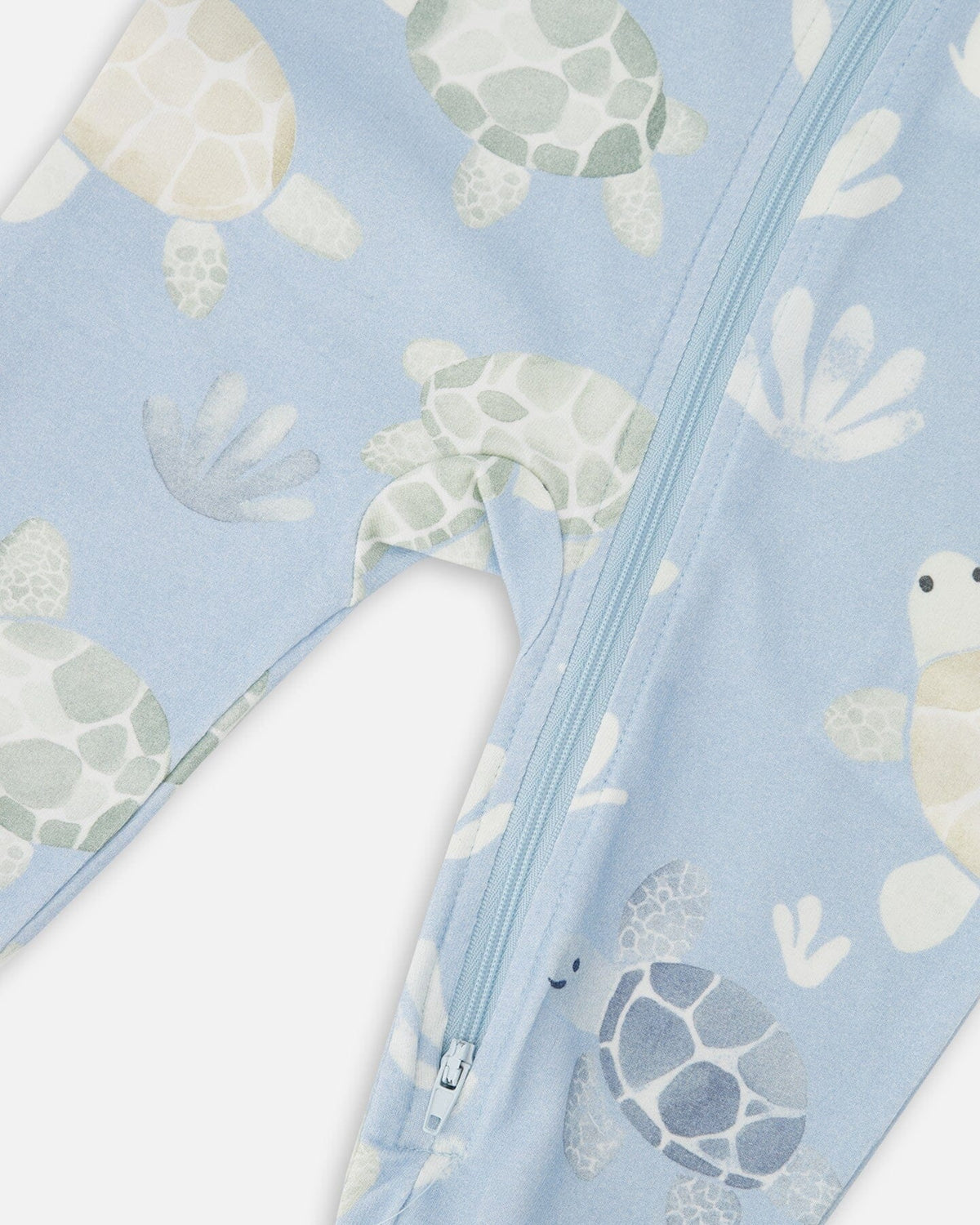 Organic Cotton Jersey One-Piece Pyjama Blue Turtle Print Footies deux par deux