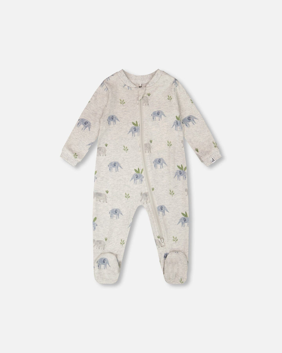 Organic Cotton Baby One-Piece Pyjama Grey Elephant Print