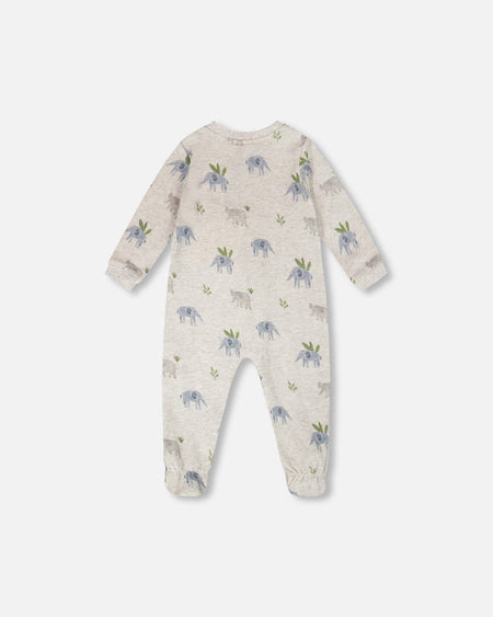 Organic Cotton Baby One-Piece Pyjama Grey Elephant Print Footies deux par deux