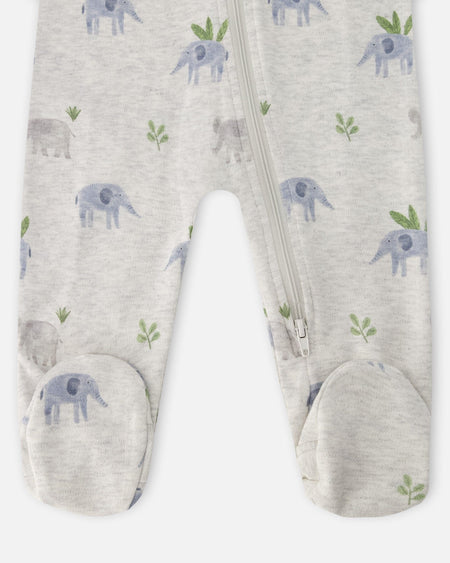 Organic Cotton Baby One-Piece Pyjama Grey Elephant Print Footies deux par deux