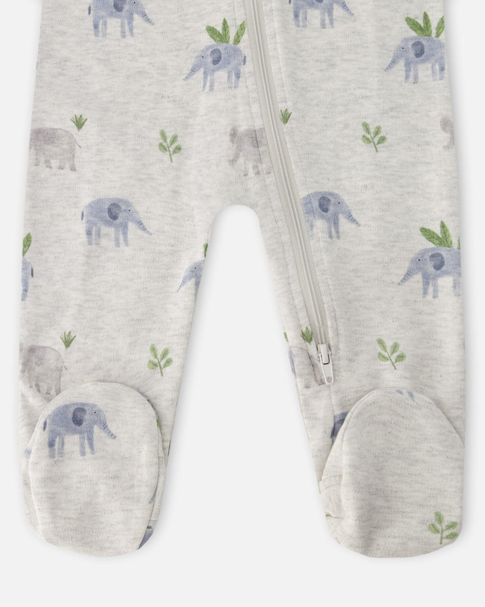Organic Cotton Baby One-Piece Pyjama Grey Elephant Print