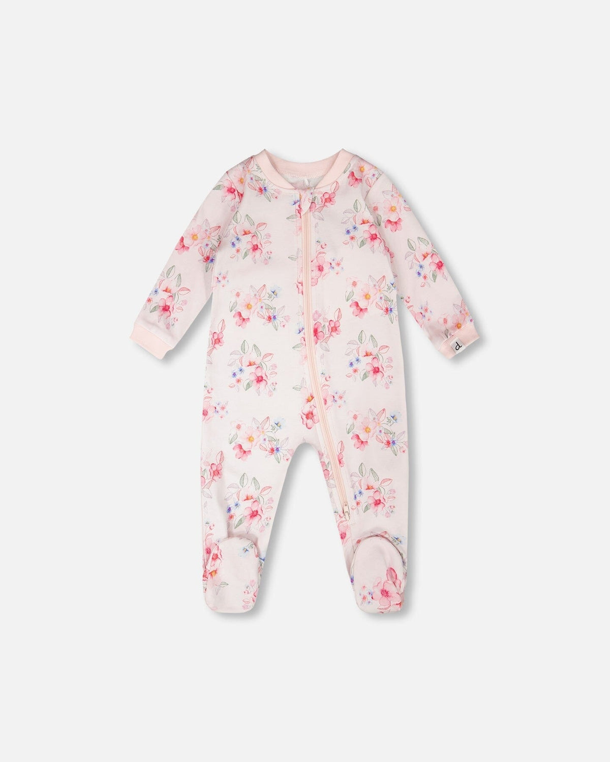 Organic Cotton Baby One-Piece Pyjama Pink Flower Print Footies deux par deux