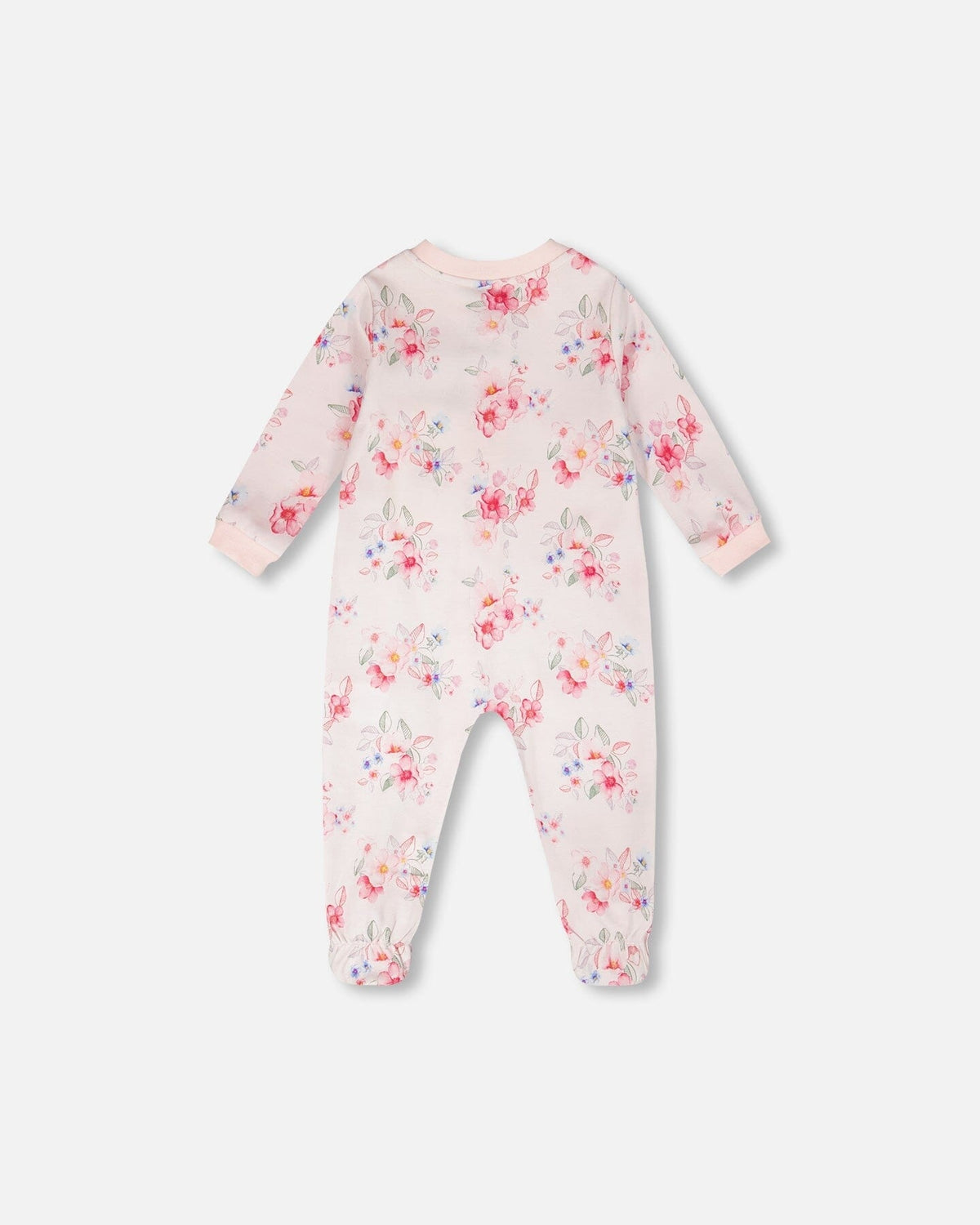 Organic Cotton Baby One-Piece Pyjama Pink Flower Print Footies deux par deux