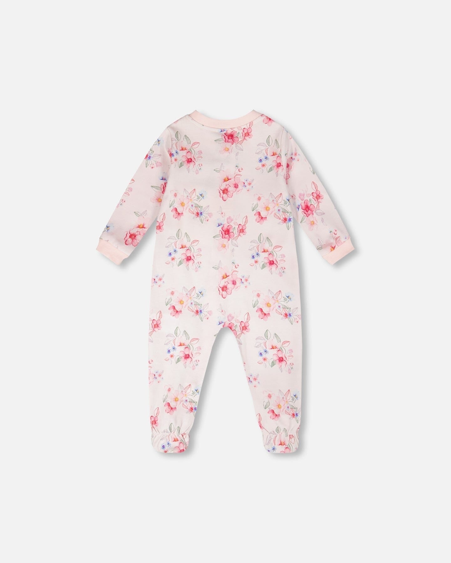Organic Cotton Baby One-Piece Pyjama Pink Flower Print Footies deux par deux
