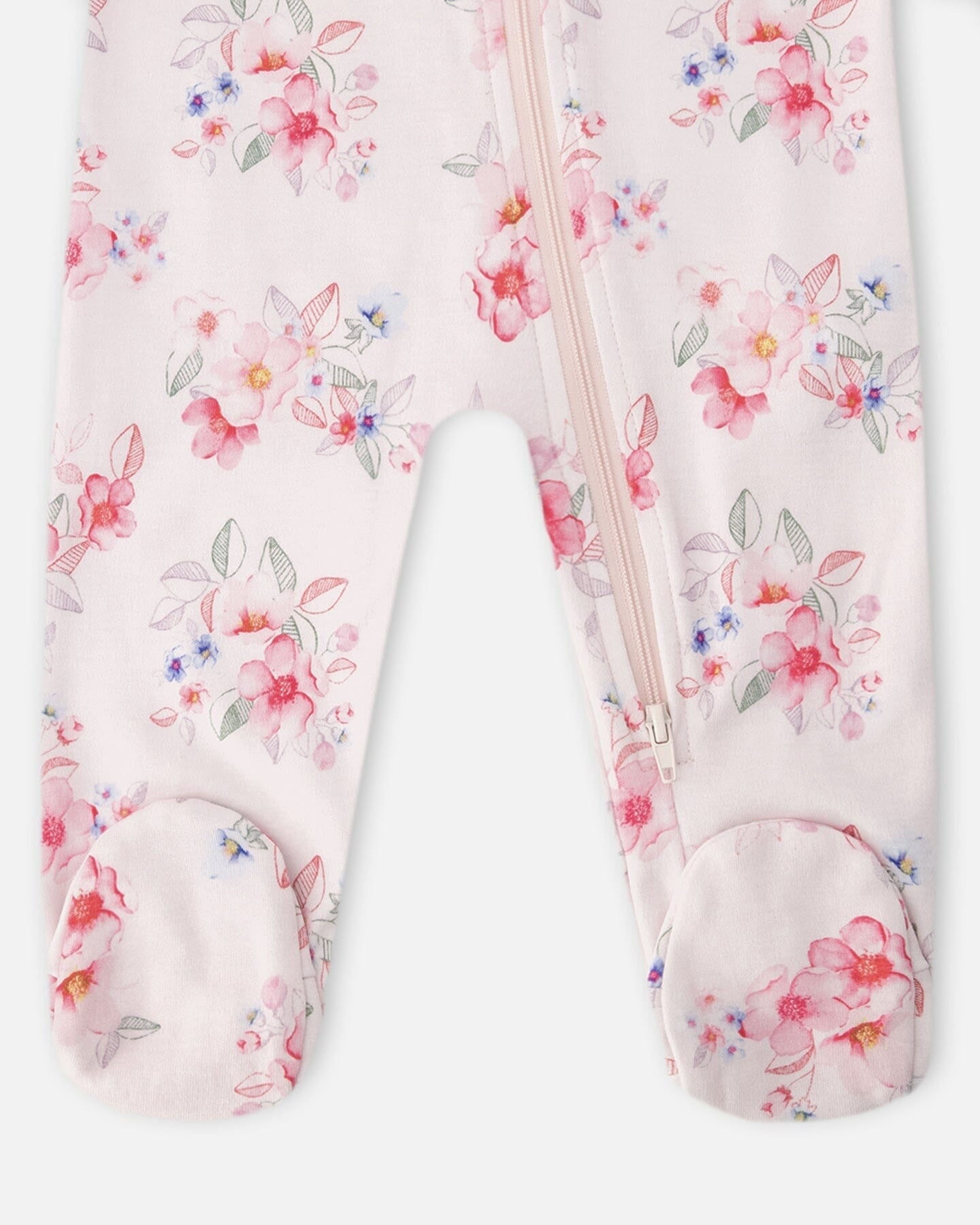 Organic Cotton Baby One-Piece Pyjama Pink Flower Print Footies deux par deux