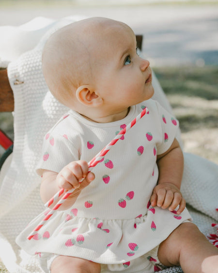 Cotton Rib Jersey Top And Short Set White Printed Strawberries Clothing - Infant deux par deux