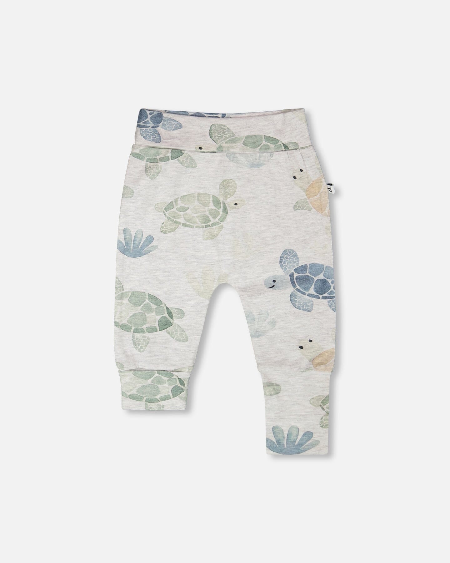 Organic Cotton Jersey Evolutive Pants Grey Mix Turtle Print Pants deux par deux