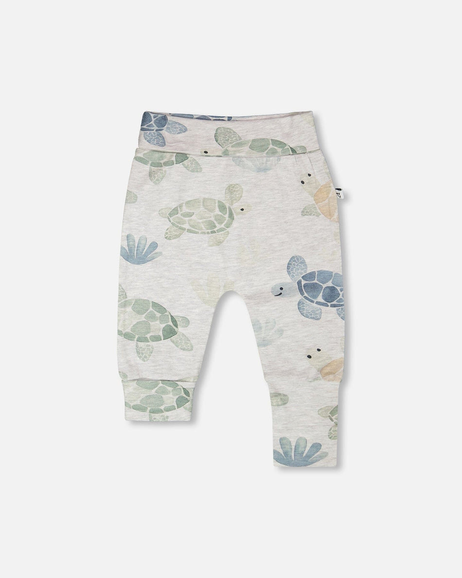 Organic Cotton Jersey Evolutive Pants Grey Mix Turtle Print