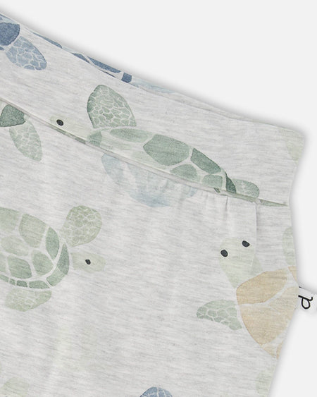 Organic Cotton Jersey Evolutive Pants Grey Mix Turtle Print Pants deux par deux