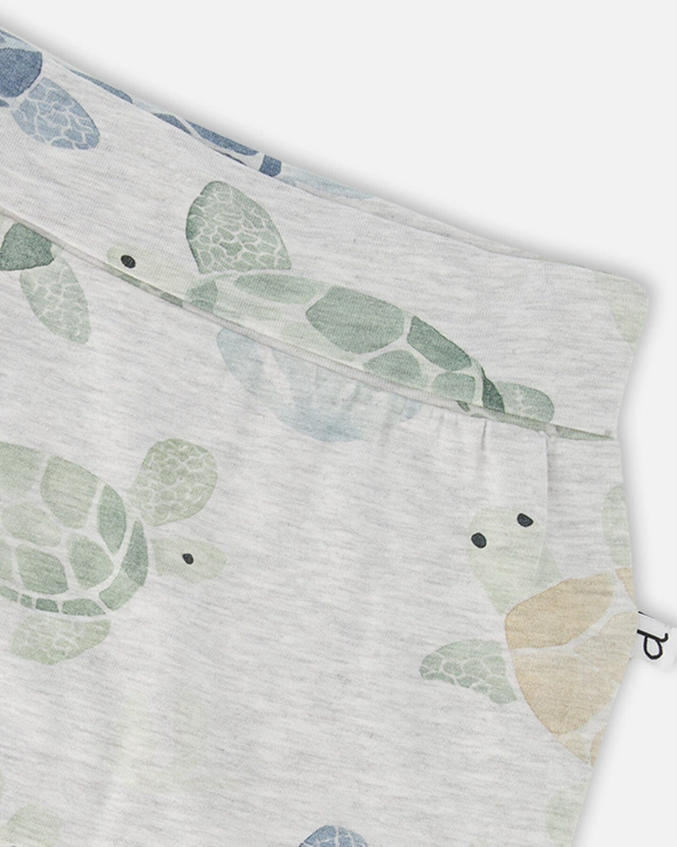 Organic Cotton Jersey Evolutive Pants Grey Mix Turtle Print