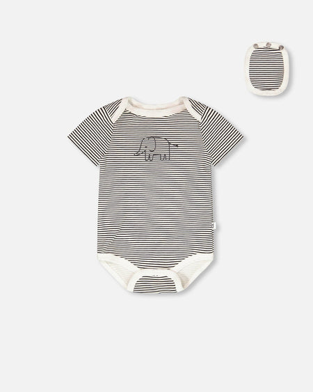 Evolutive Jersey Onesie Black And Off White Stripes Bodysuits deux par deux
