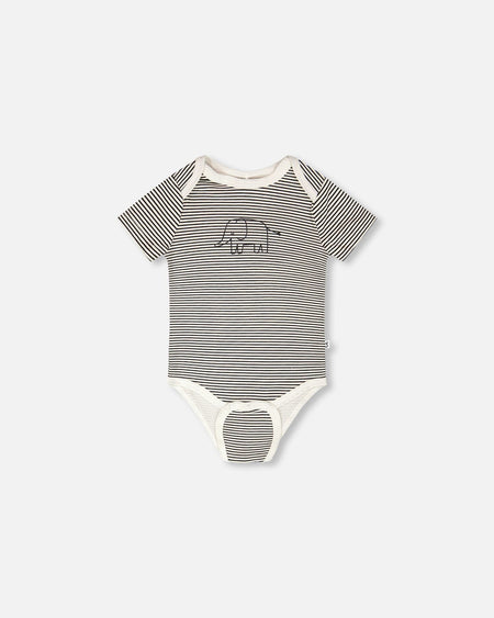 Evolutive Jersey Onesie Black And Off White Stripes Bodysuits deux par deux