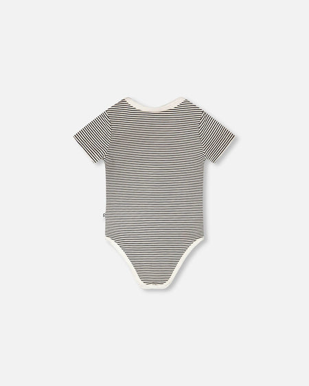 Evolutive Jersey Onesie Black And Off White Stripes Bodysuits deux par deux