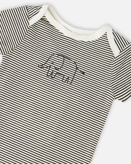 Evolutive Jersey Onesie Black And Off White Stripes Bodysuits deux par deux