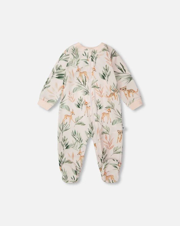 Organic Cotton Jersey One-Piece Pyjama Deer Leopard Print Footies deux par deux