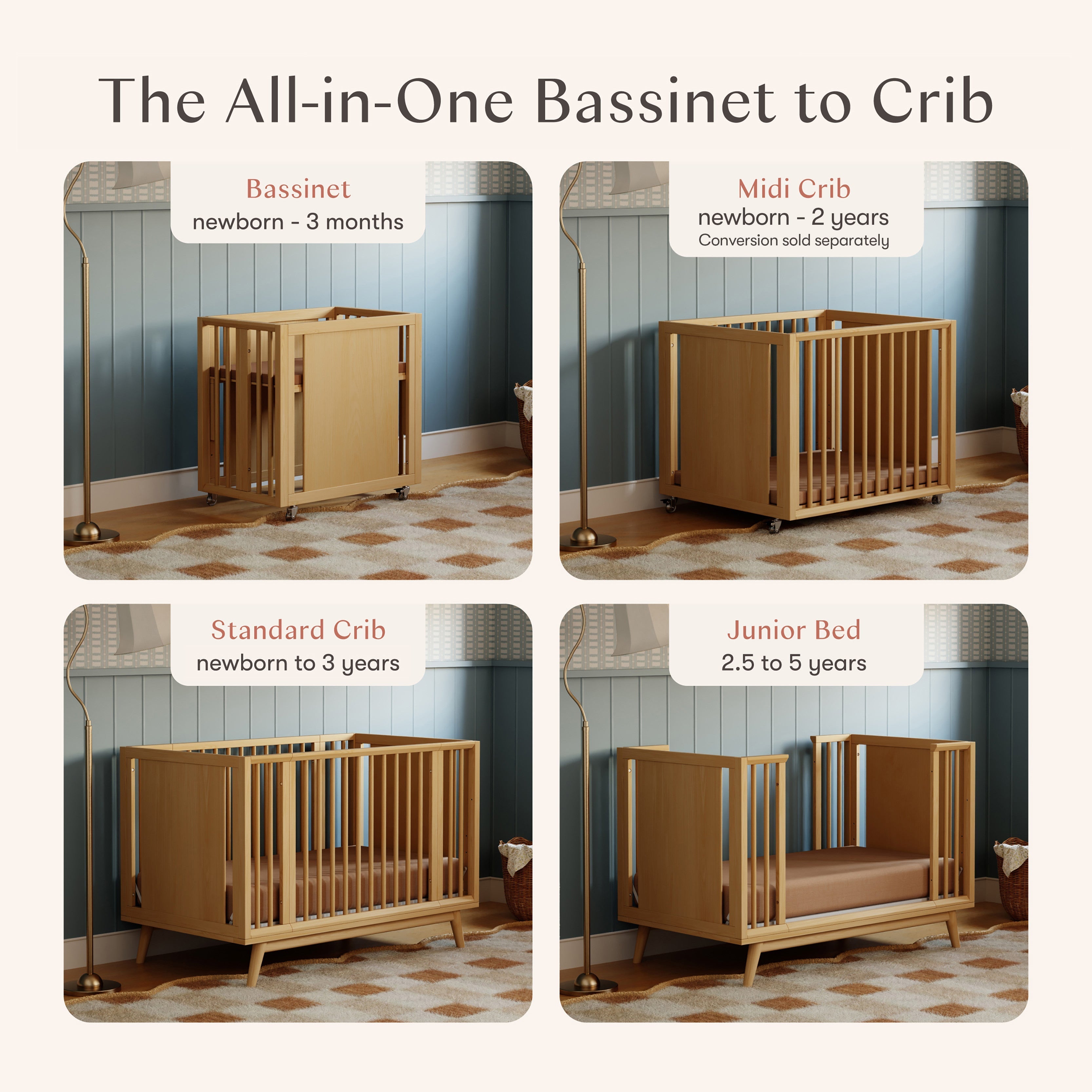 Palma 8-in-1 Convertible All-Stages Crib with Bassinet & Toddler Bed Kits Cribs Babyletto