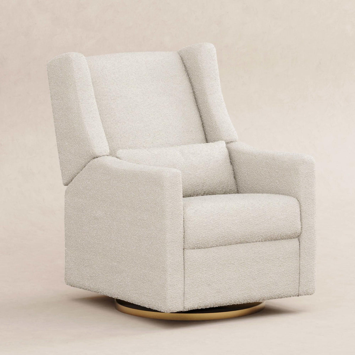 Kiwi Electronic Recliner and Swivel Glider with USB port Recliners Babyletto Ivory Boucle with Gold Base