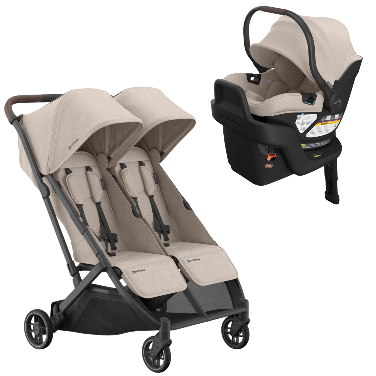 Minu Duo Double Stroller + ARIA V2 Infant Car Seat Bundle