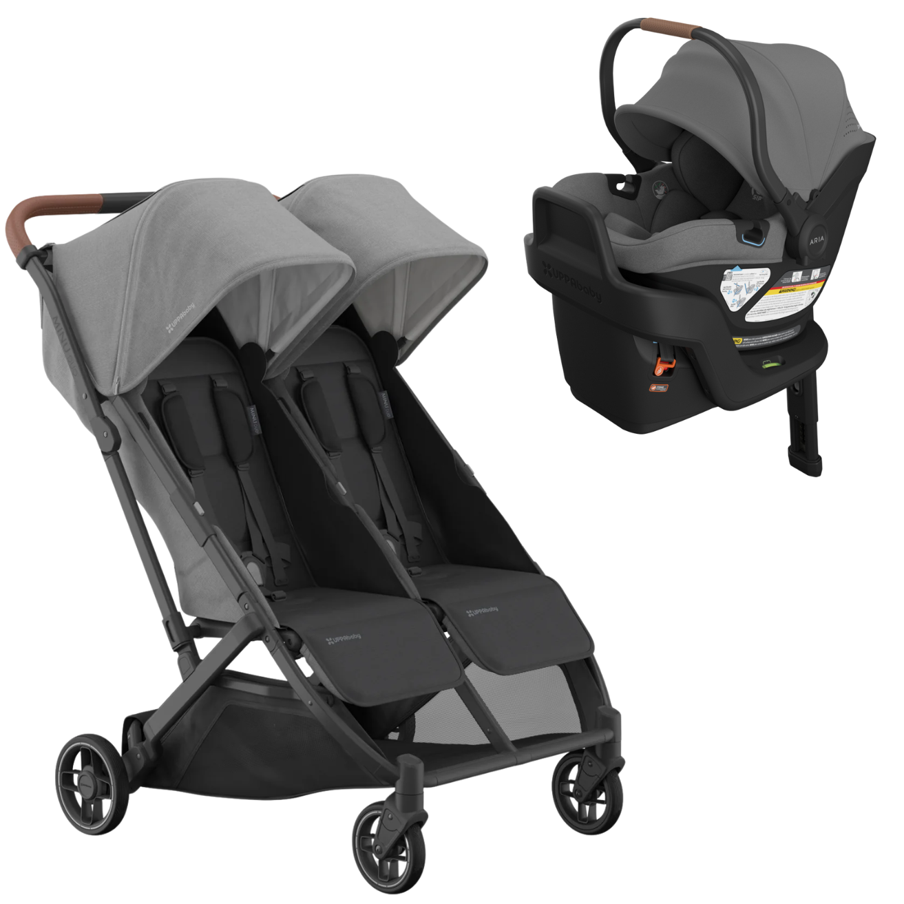 UPPAbaby Minu Duo Double Stroller + ARIA V2 Infant Car Seat Bundle - Ada