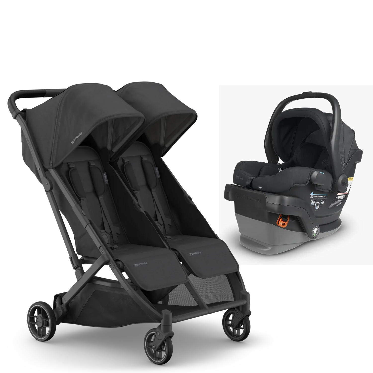 euc double stroller Minu Duo Double Stroller + MESA V3 Infant Car Seat Bundle