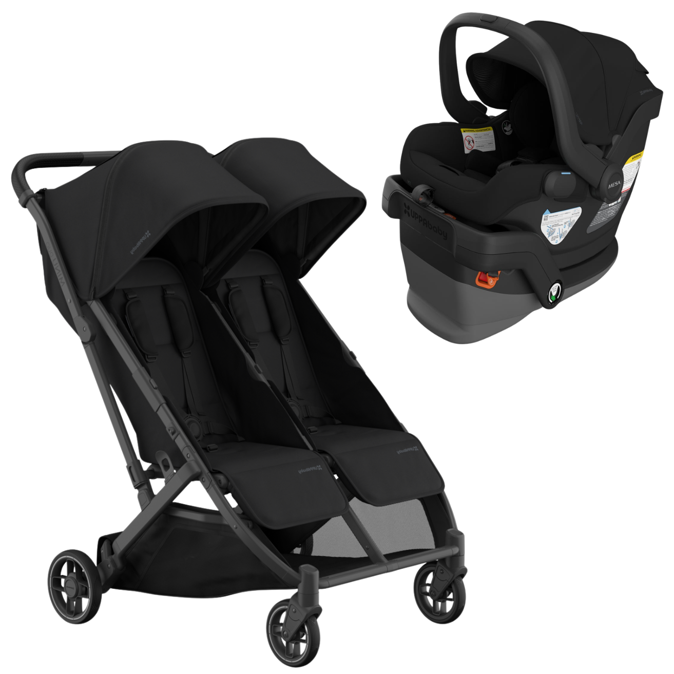 UPPAbaby Minu Duo Double Stroller + MESA V3 Infant Car Seat Bundle - James - Black - Carbon Frame
