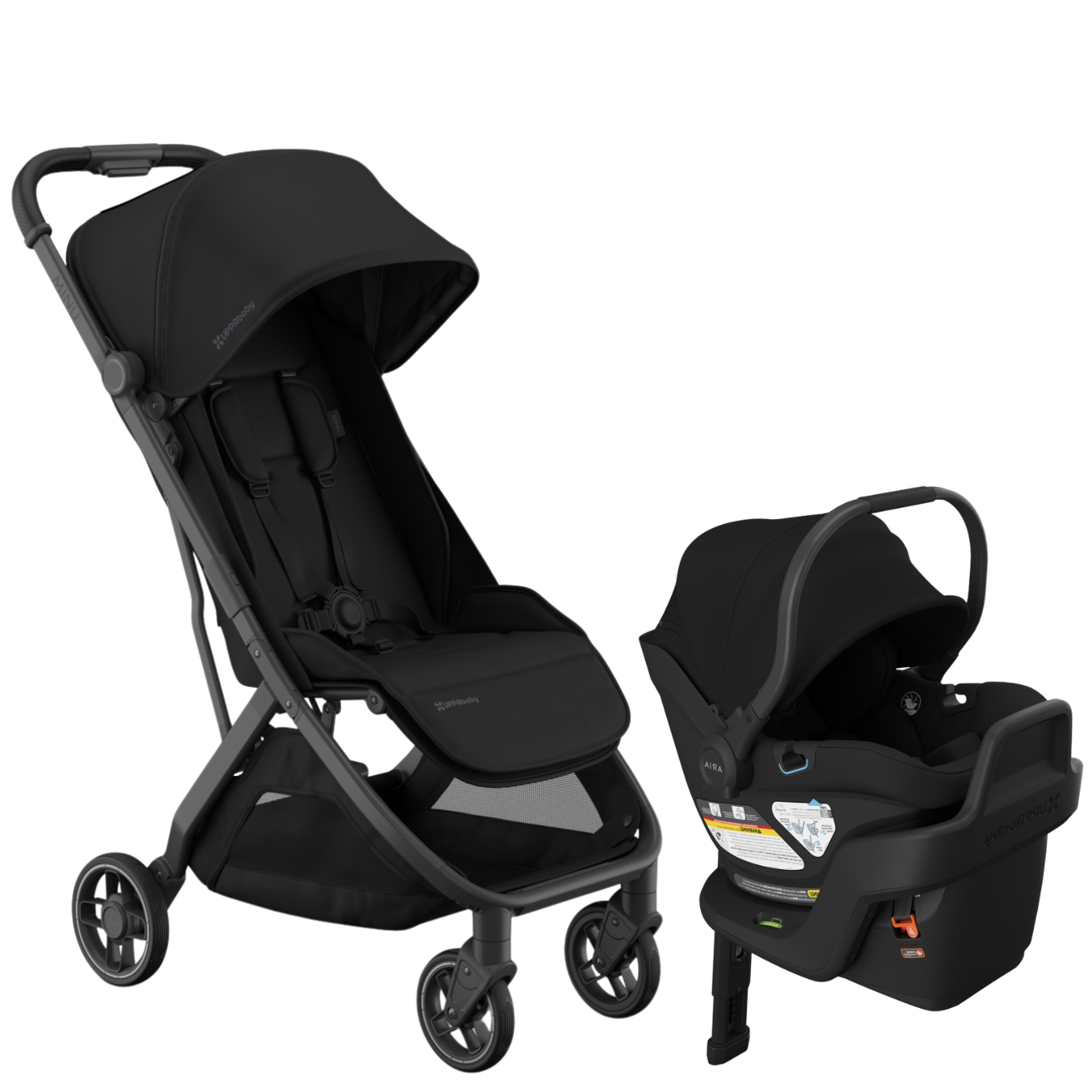 Minu V3 + ARIA V2 Lightweight Infant Travel System Strollers - Travel Systems UPPAbaby James - Black - Carbon Frame - Black Leather