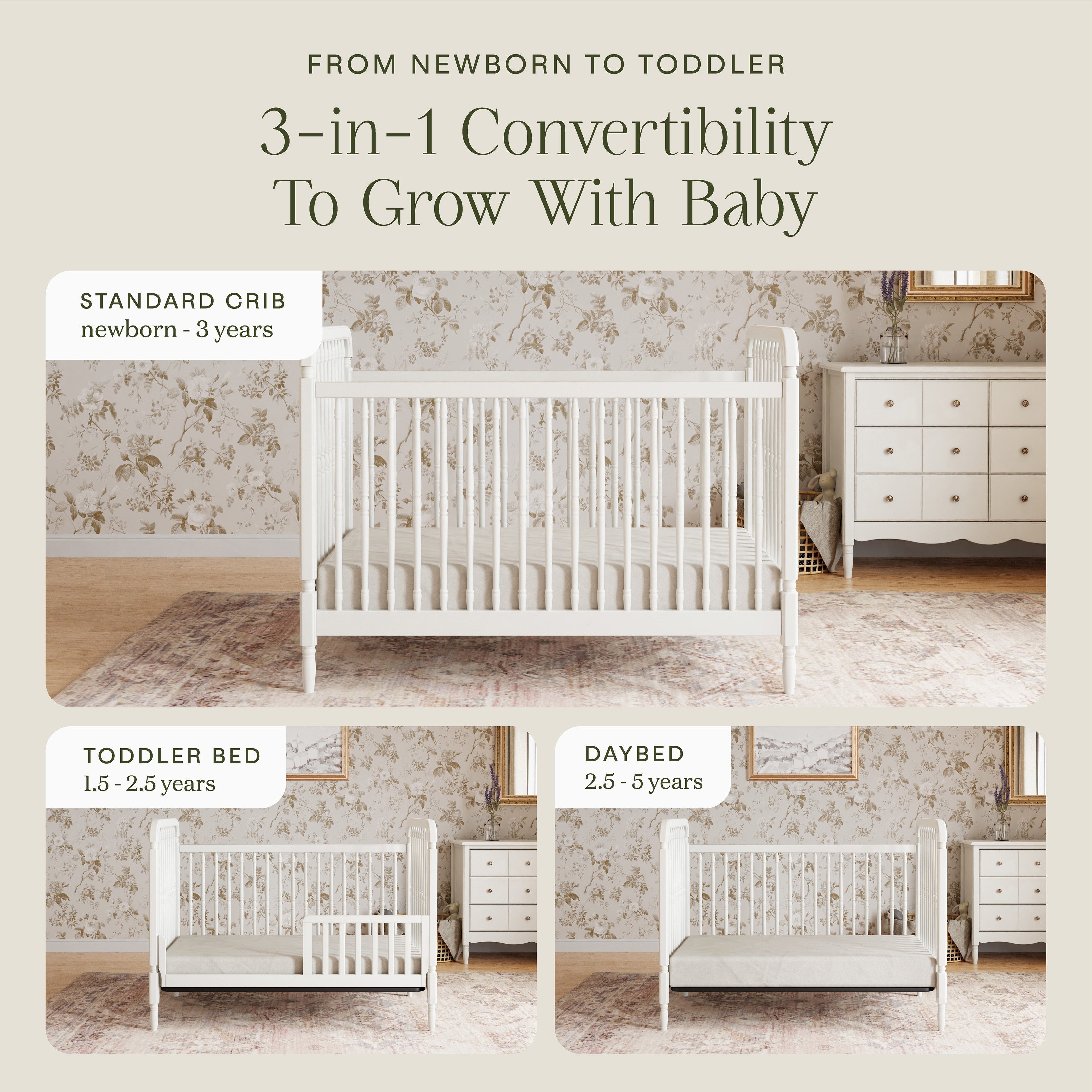 Liberty 3-in-1 Convertible Spindle Crib with Toddler Bed Conversion Kit Convertible Cribs Namesake