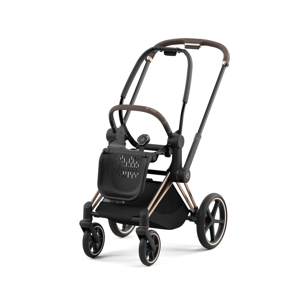 PRIAM 4 Stroller Frame Strollers - Single Cybex Rose Gold Frame w/ Brown Leatherette