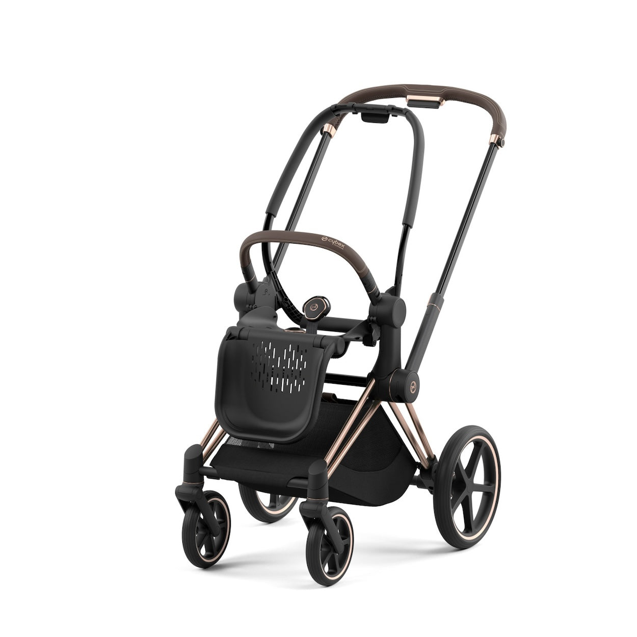 PRIAM 4 Stroller Frame Strollers - Single Cybex Rose Gold Frame w/ Brown Leatherette