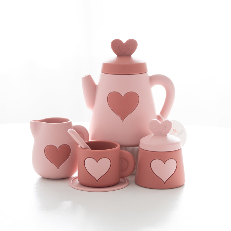 Silicone Toddler Hearts Tea Set Toys - Toddler Sugar + Maple
