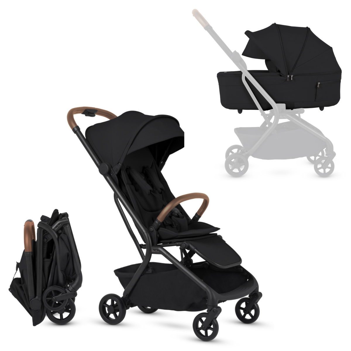 Nia Compact Travel Stroller + Foldable Compact Bassinet Strollers - Single Silver Cross Onyx