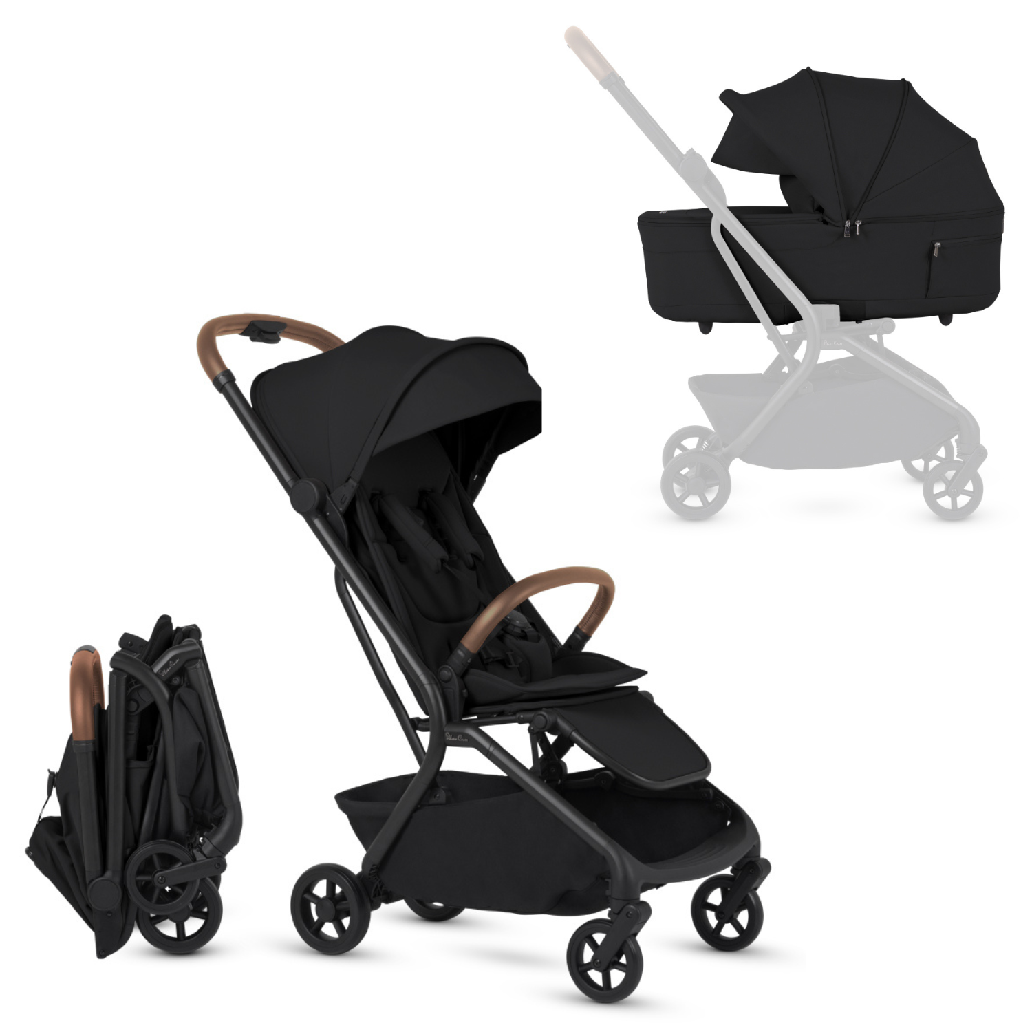 Nia Compact Travel Stroller + Foldable Compact Bassinet Strollers - Single Silver Cross Onyx