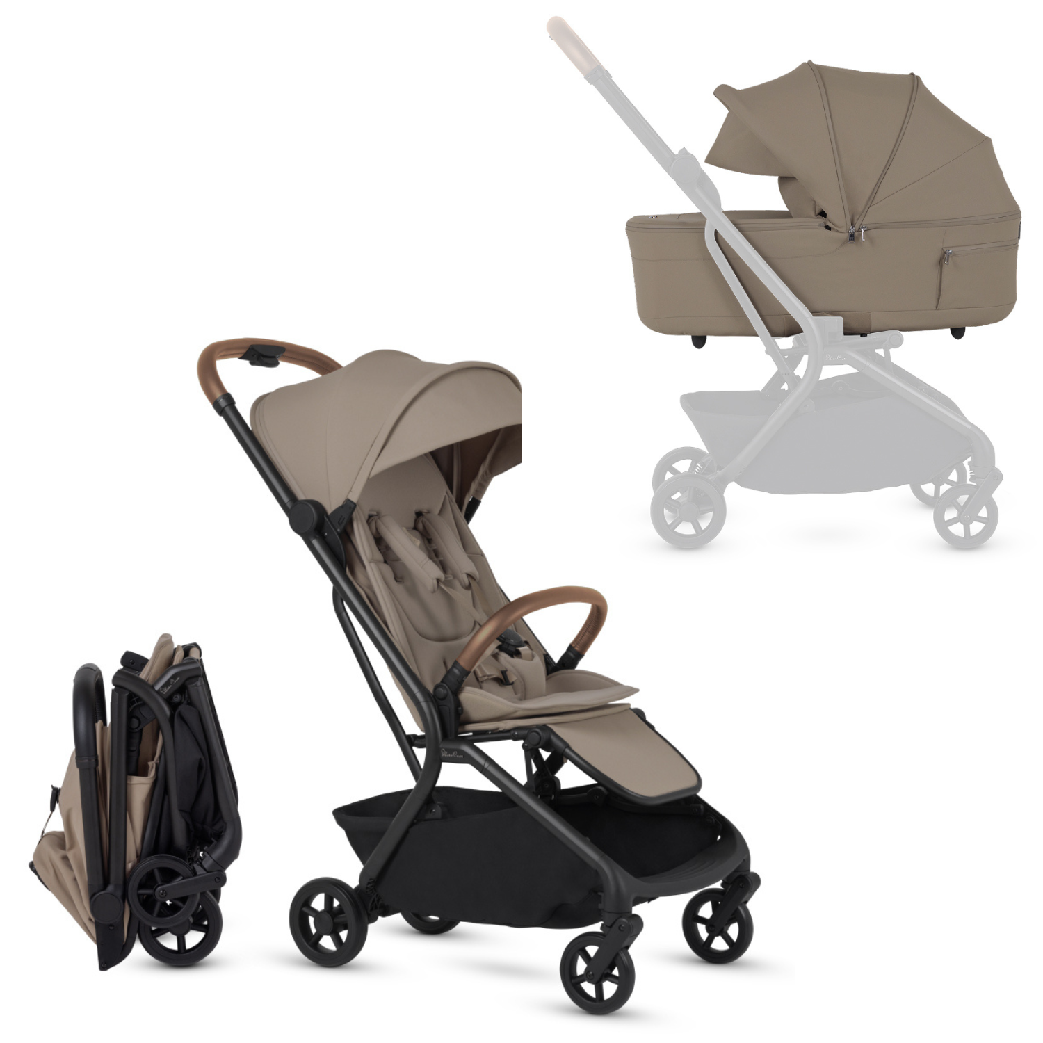 Nia Compact Travel Stroller + Foldable Compact Bassinet Strollers - Single Silver Cross Champagne
