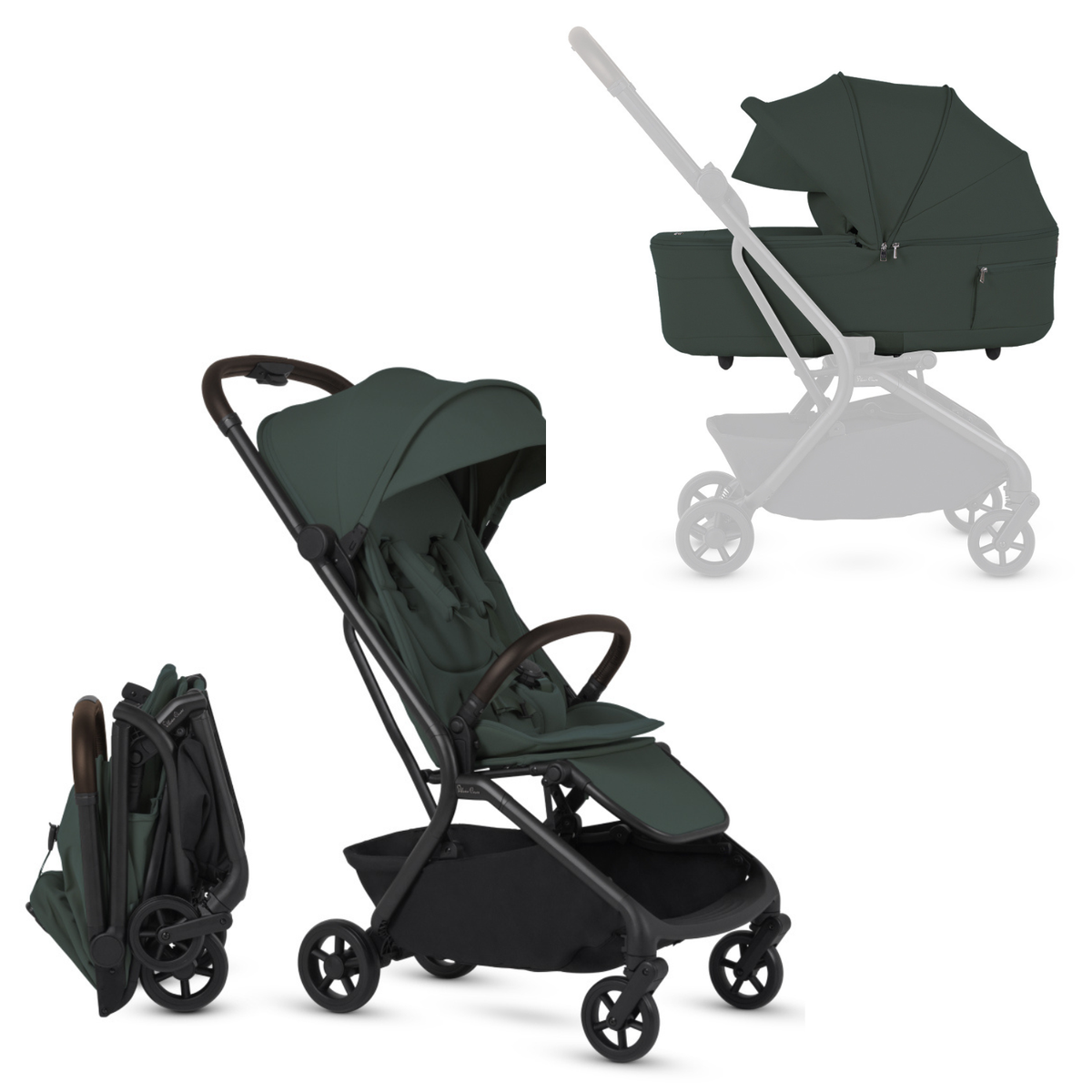 Nia Compact Travel Stroller + Foldable Compact Bassinet Strollers - Single Silver Cross Conifer