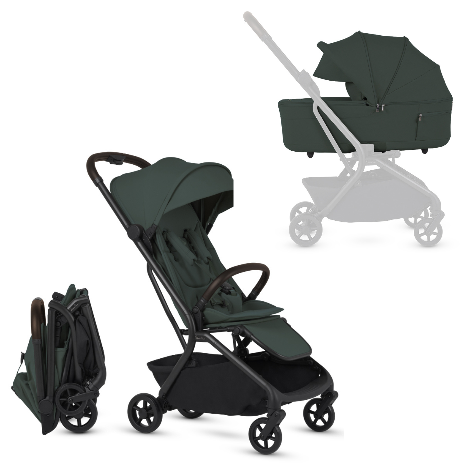 Nia Compact Travel Stroller + Foldable Compact Bassinet Strollers - Single Silver Cross Conifer