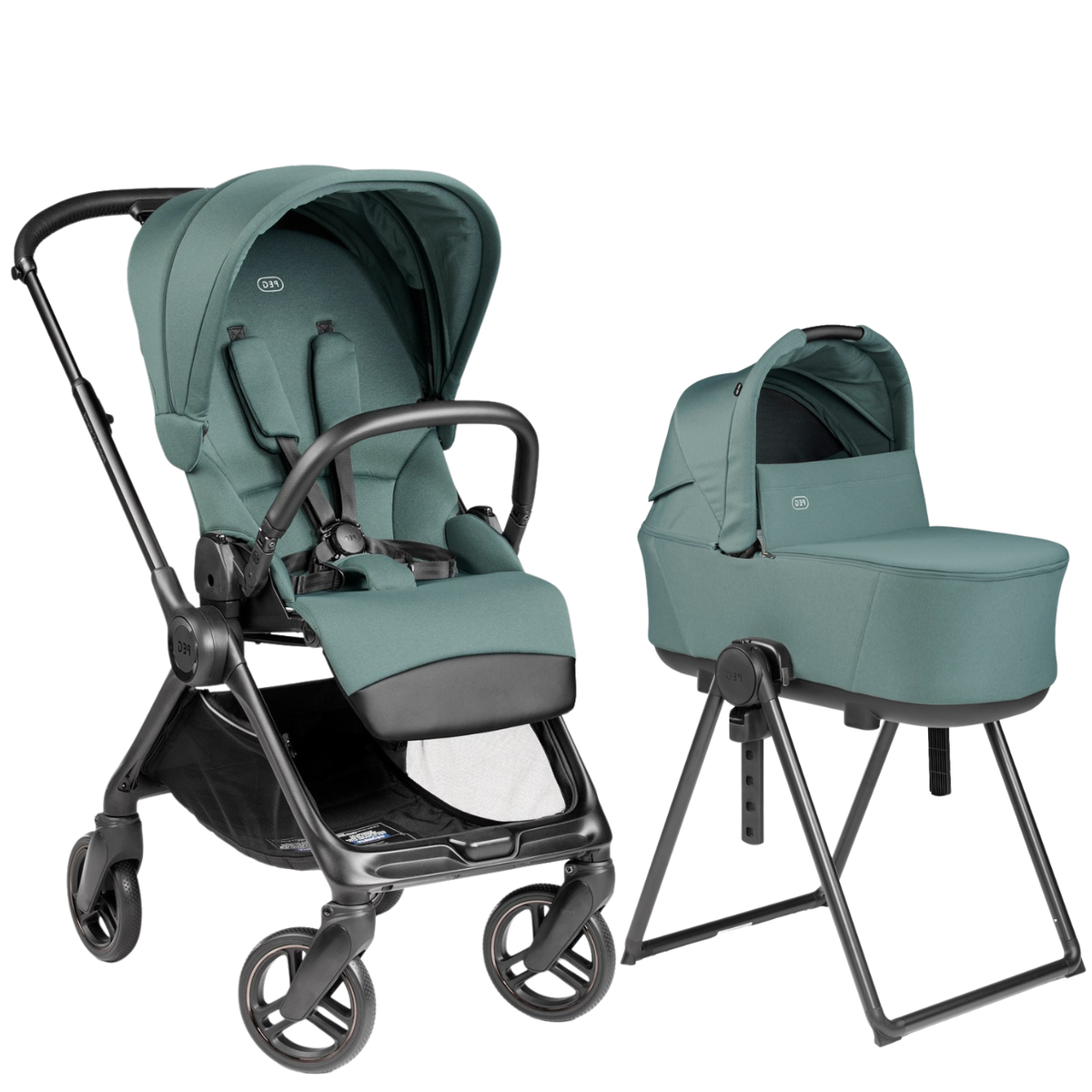 Switch Modular Stroller + Culla Flex Bassinet w/ Stand Strollers - Single Peg Perego Jade