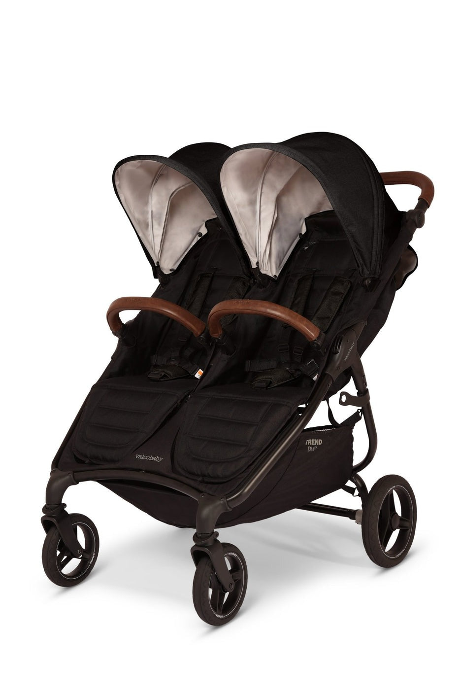 Trend Duo Sport Side by Side Stroller Strollers - Double Valco Baby Ash Black w/ Brown Leatherette