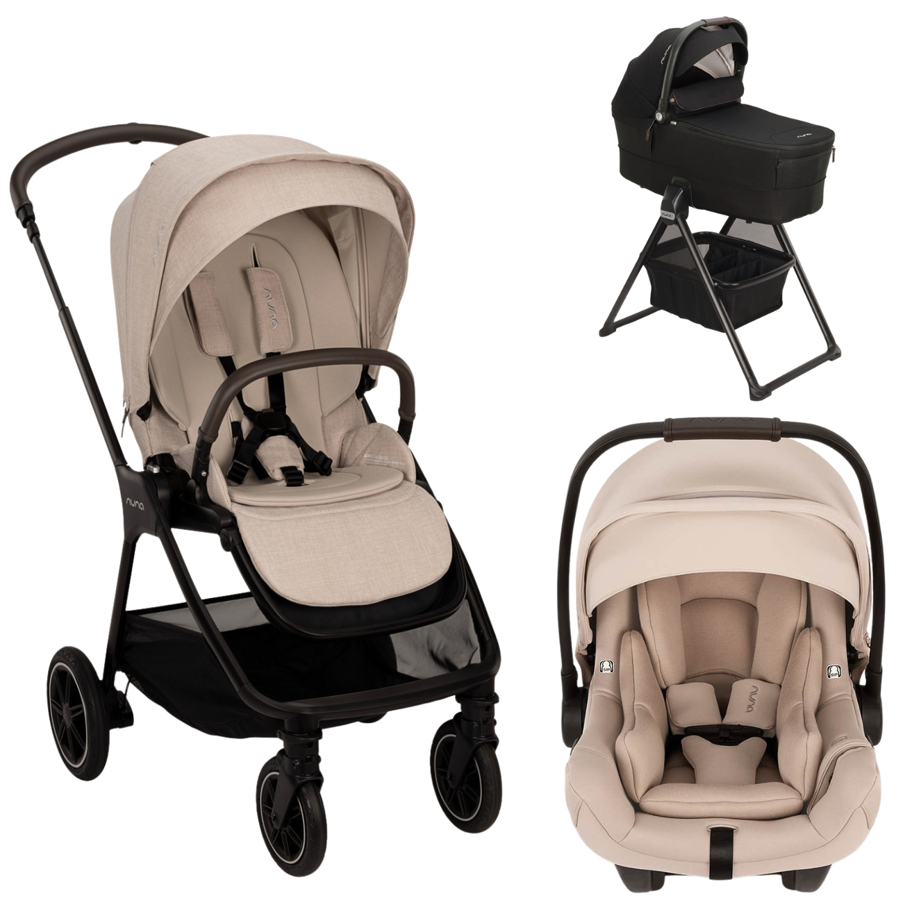 nuna triv stroller and bassinet Next with + PIPA AIRE RMS wheel suspension and large Makukke Small Corduroy Backpack Model:ME-7.5-PW