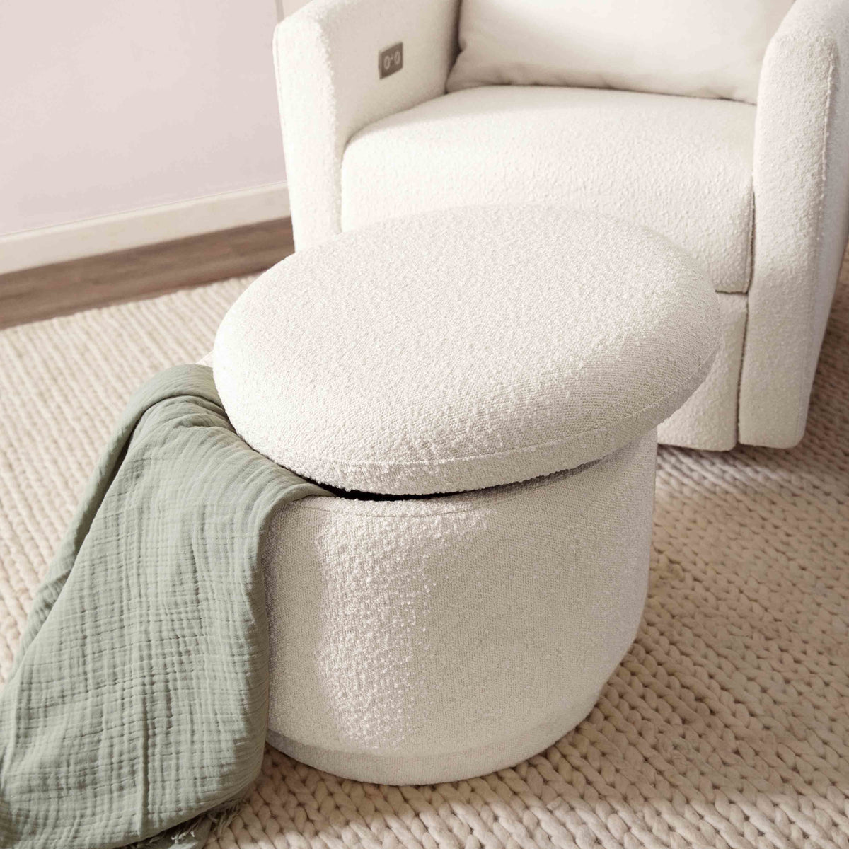 Enoki Storage Ottoman in Boucle Ottomans Babyletto