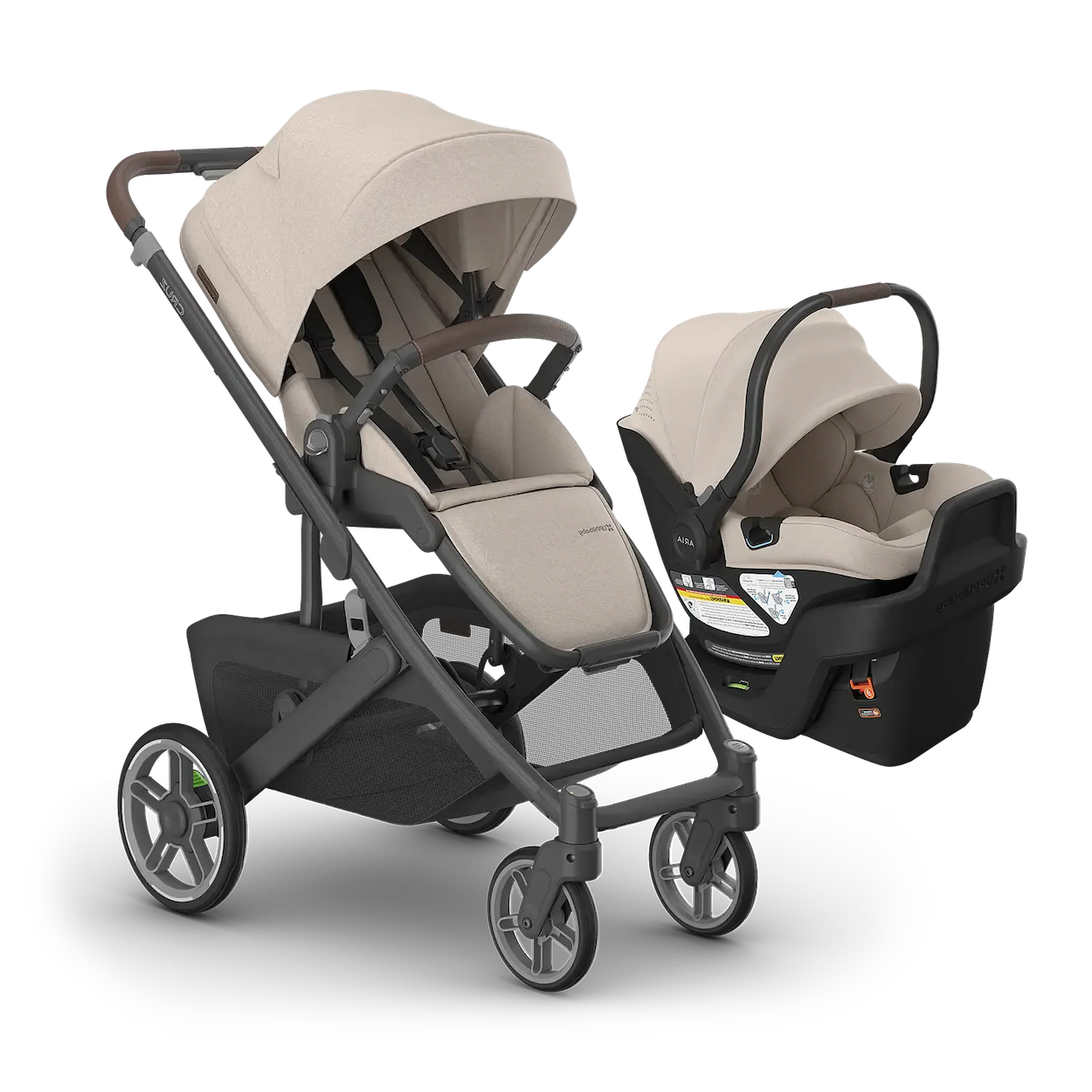 Cruz V3 Stroller + ARIA V2 Travel System Strollers - Travel Systems UPPAbaby Ada - Sandstone Mélange | Carbon Frame | Chestnut Leather